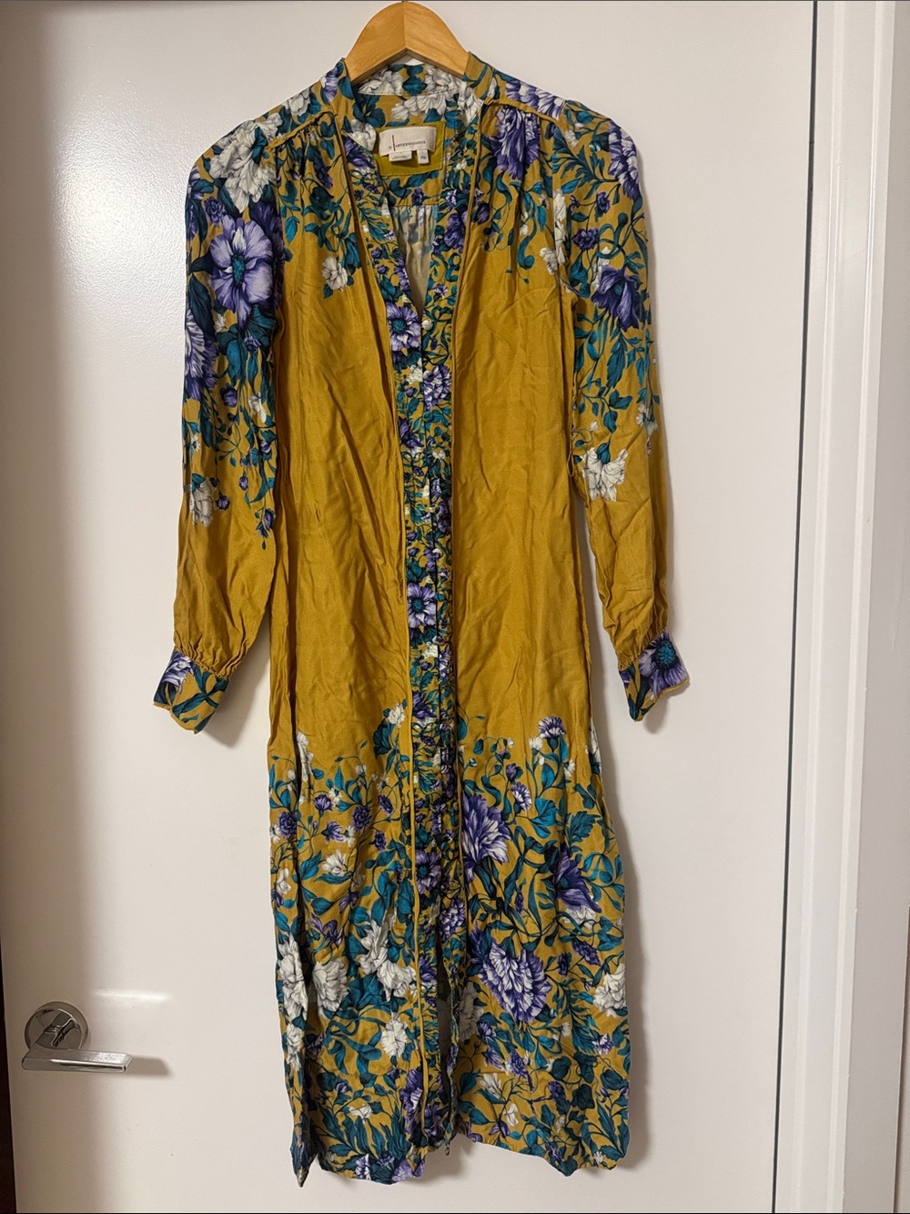 Anthropologie Mustard Floral Maxi Dress